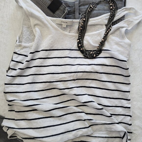 Vince Black and White Striped Crop Tank - Picture 2 of 9